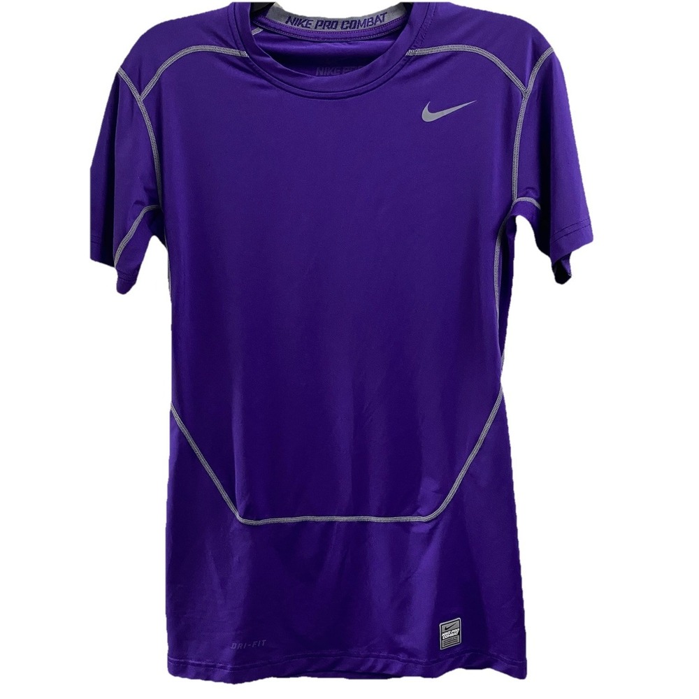 Nike Pro Combat Women's Purple DriFit Short Sleeve Fitted Compression Shirt Sz.L